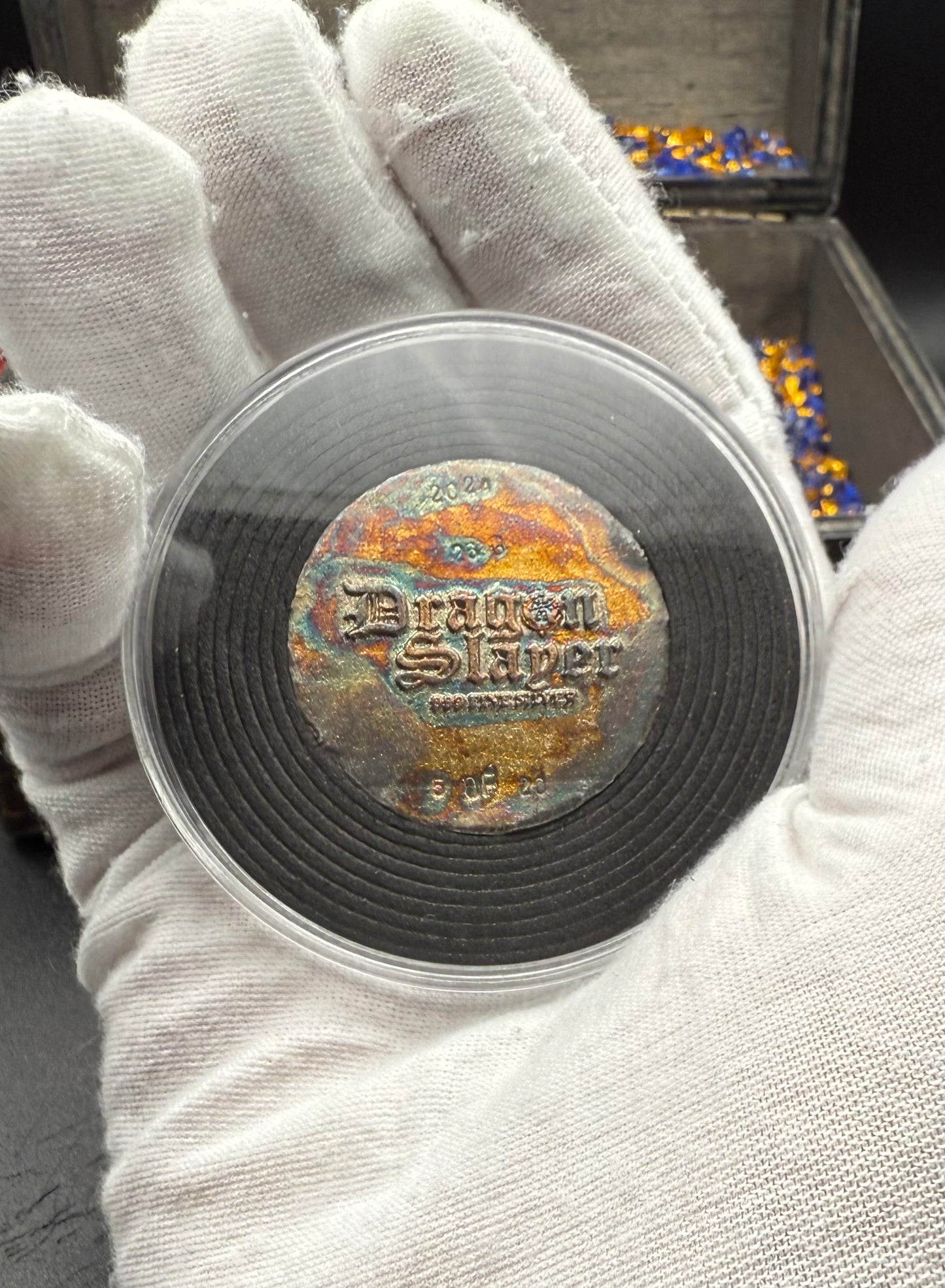 'Dragon Slayer' Hand Crafted by Drone Silver 26 Grams .999 Fine Silver Round Antique Finish Includes Wood Treasure Chest, Capsule & COA (1 of 20)