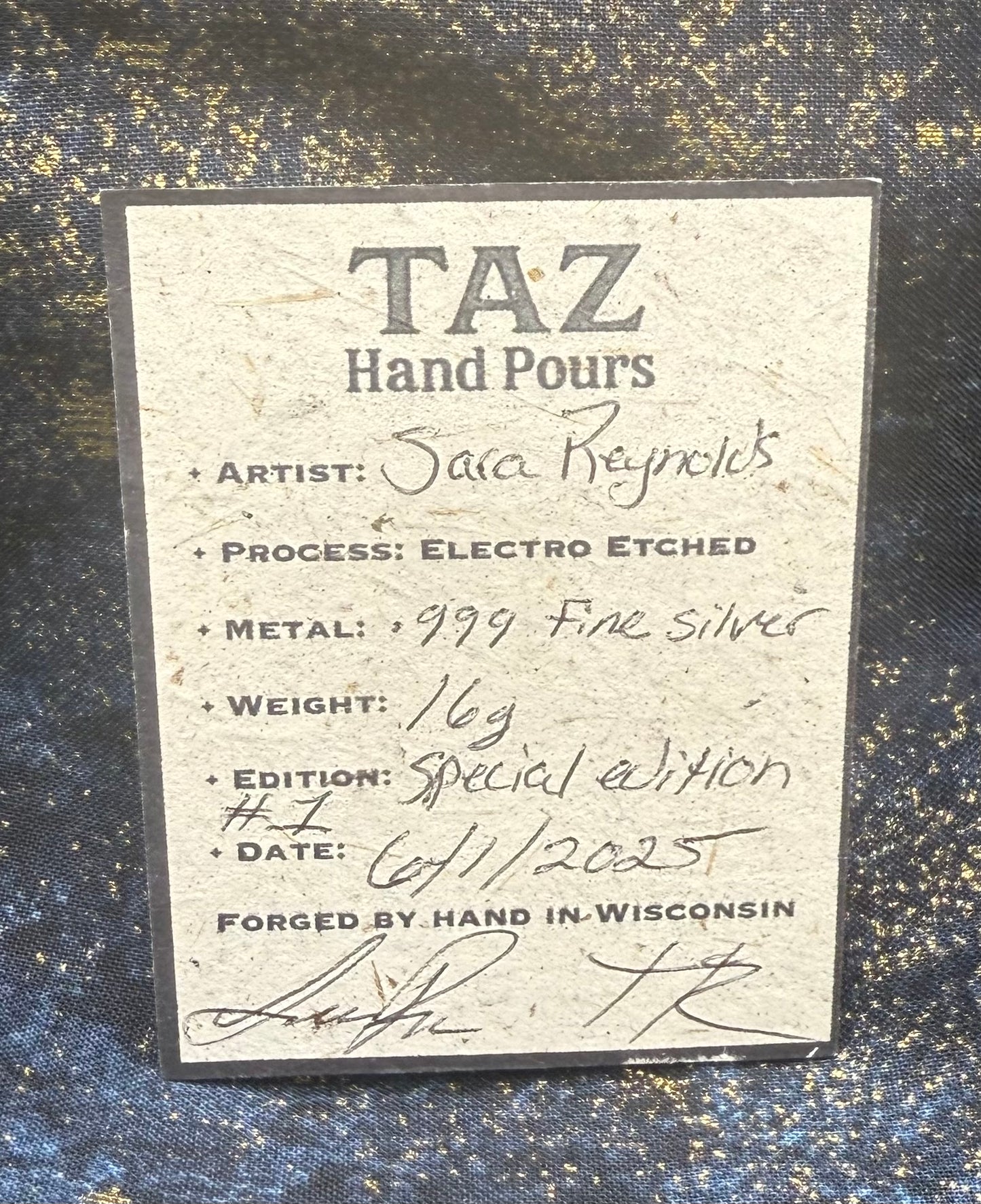 Monster - Electro Etched Art Hand Crafted by Taz Hand Pours Artist Sara Reynolds - Only 1 Ever Made - 16 gram .999 Fine Silver Round Satin Finish Includes Wood Treasure Chest, Capsule & COA