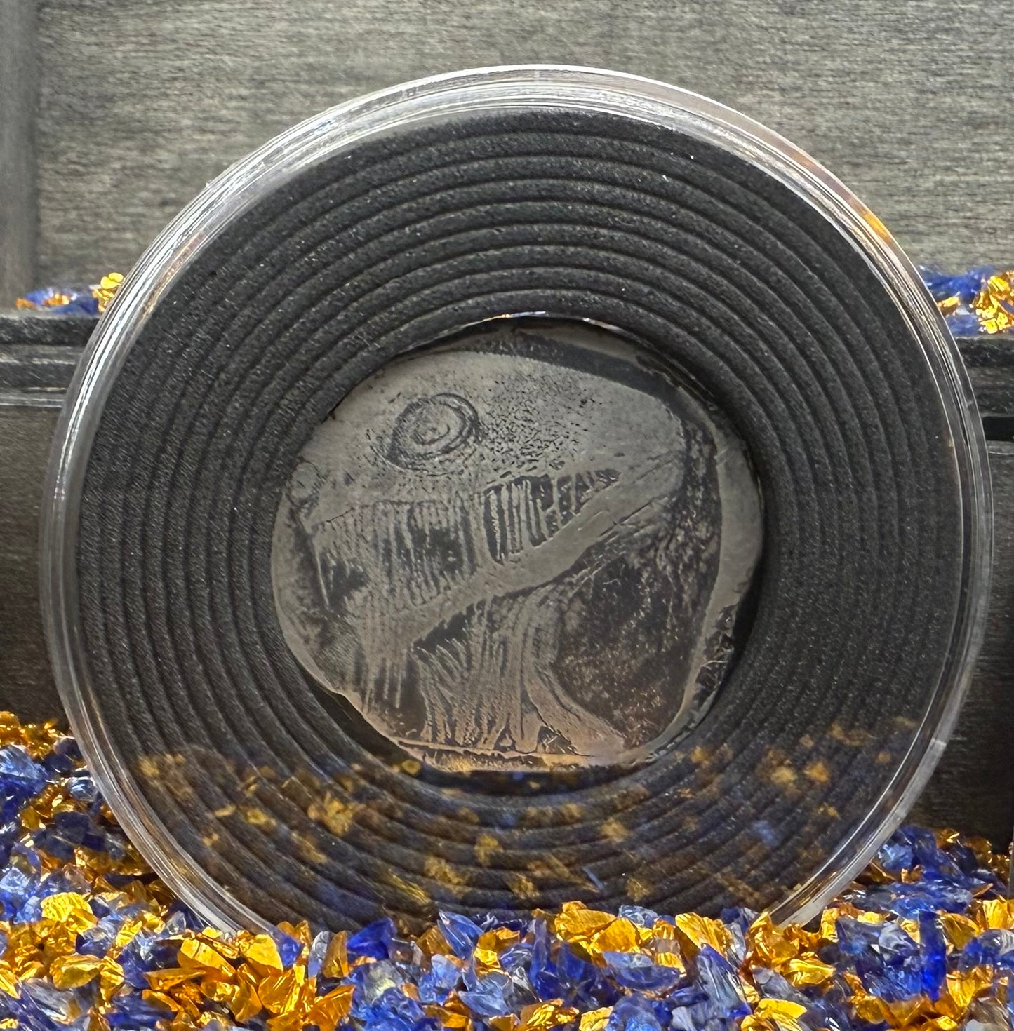 Monster - Electro Etched Art Hand Crafted by Taz Hand Pours Artist Sara Reynolds - Only 1 Ever Made - 16 gram .999 Fine Silver Round Satin Finish Includes Wood Treasure Chest, Capsule & COA