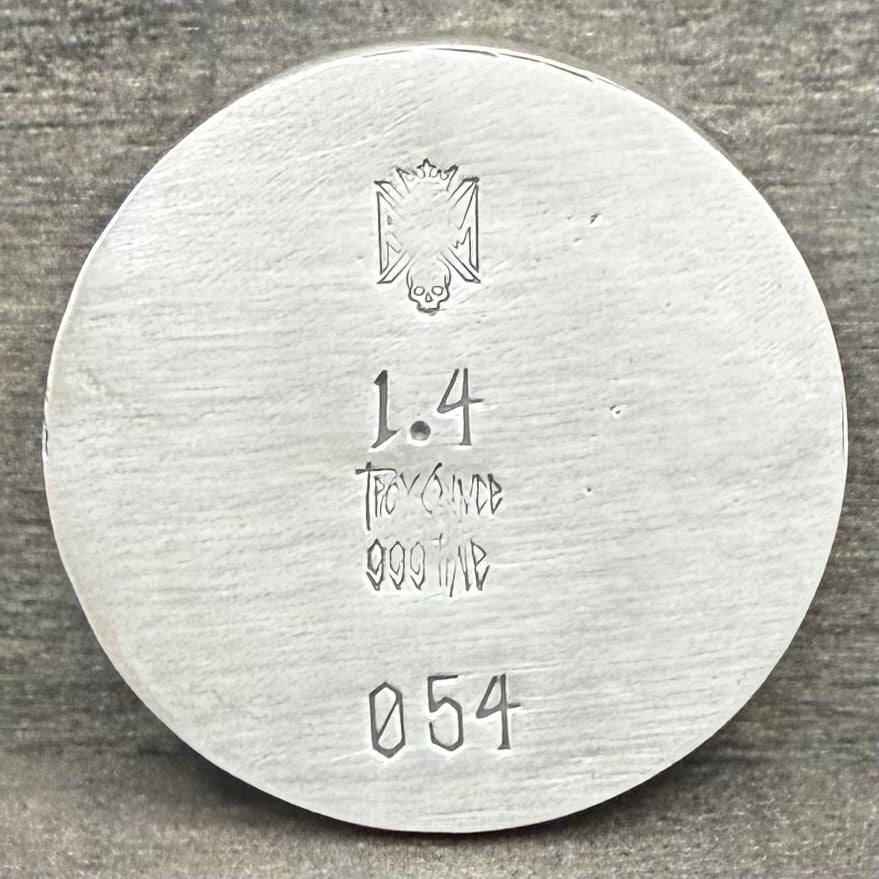 'Defender of Liberty' Hand Crafted by Reckless Metals 1.4 oz .999 Fine Silver Round Antique Finish Includes Wood Treasure Chest, Capsule & COA Mint Condition Limited Edition 1 of 61