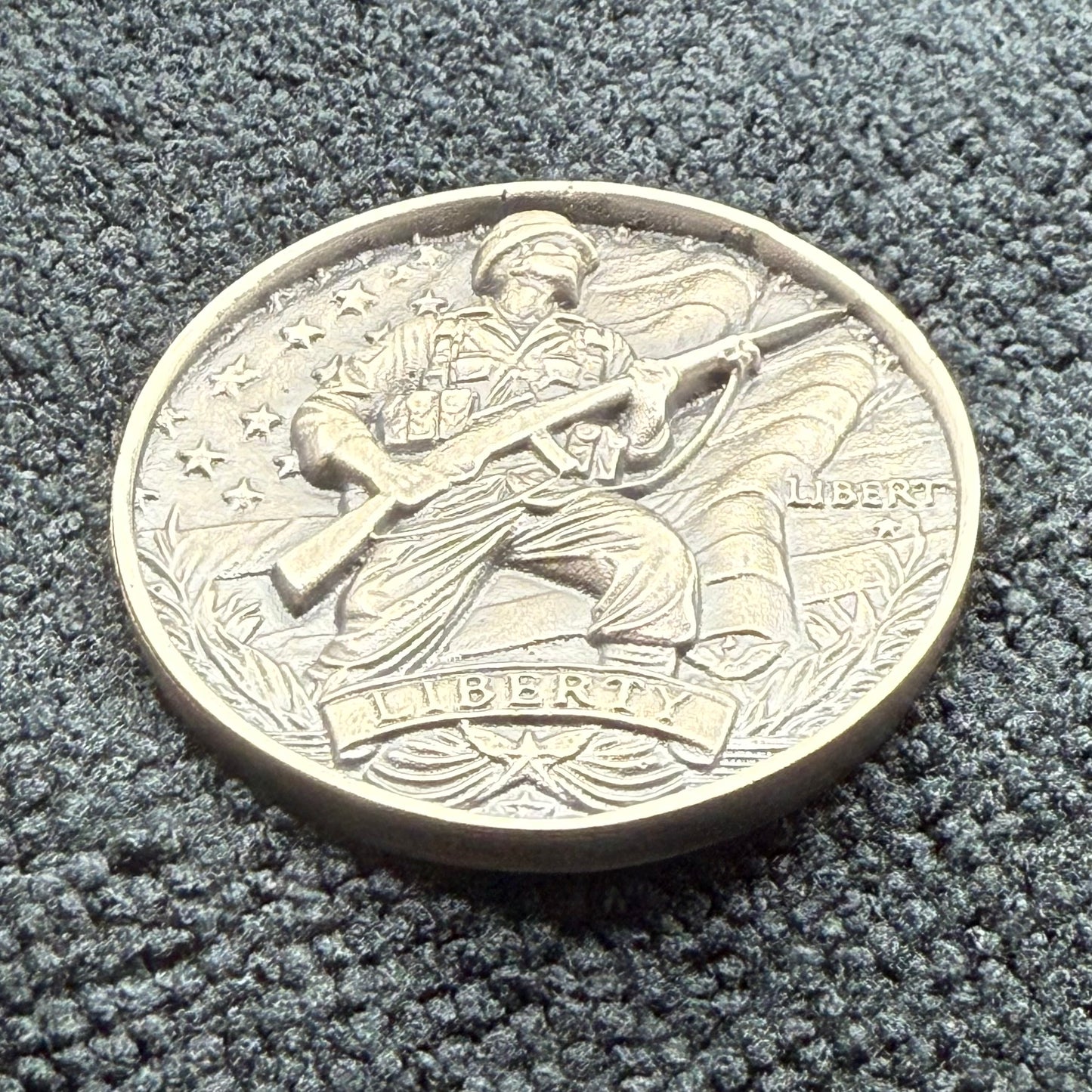 'Defender of Liberty' Hand Crafted by Reckless Metals 1.4 oz .999 Fine Silver Round Antique Finish Includes Wood Treasure Chest, Capsule & COA Mint Condition Limited Edition 1 of 61