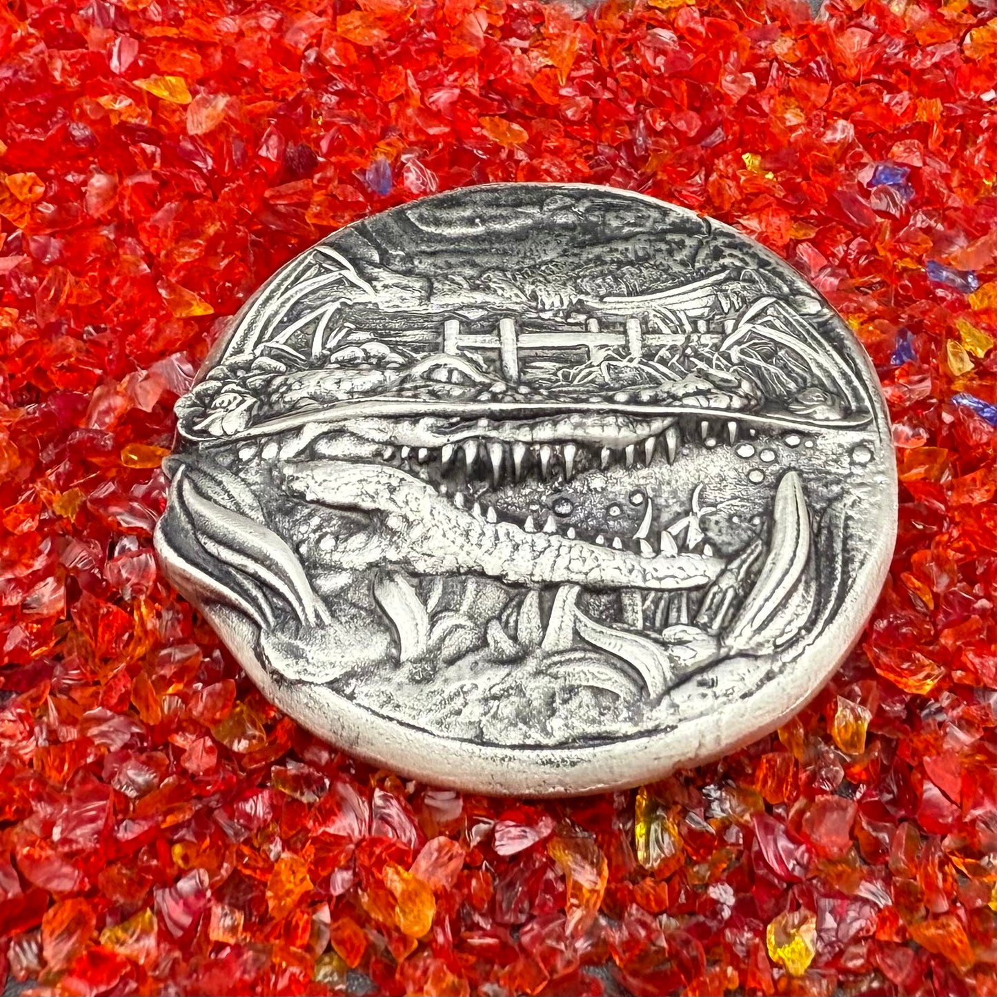 'Louisiana Nights' Hand Crafted by Locker Mint 3.2 oz .999 Fine Silver Round Antique Finish Includes Wood Display Case, Capsule & COA Mint Condition Limited Edition