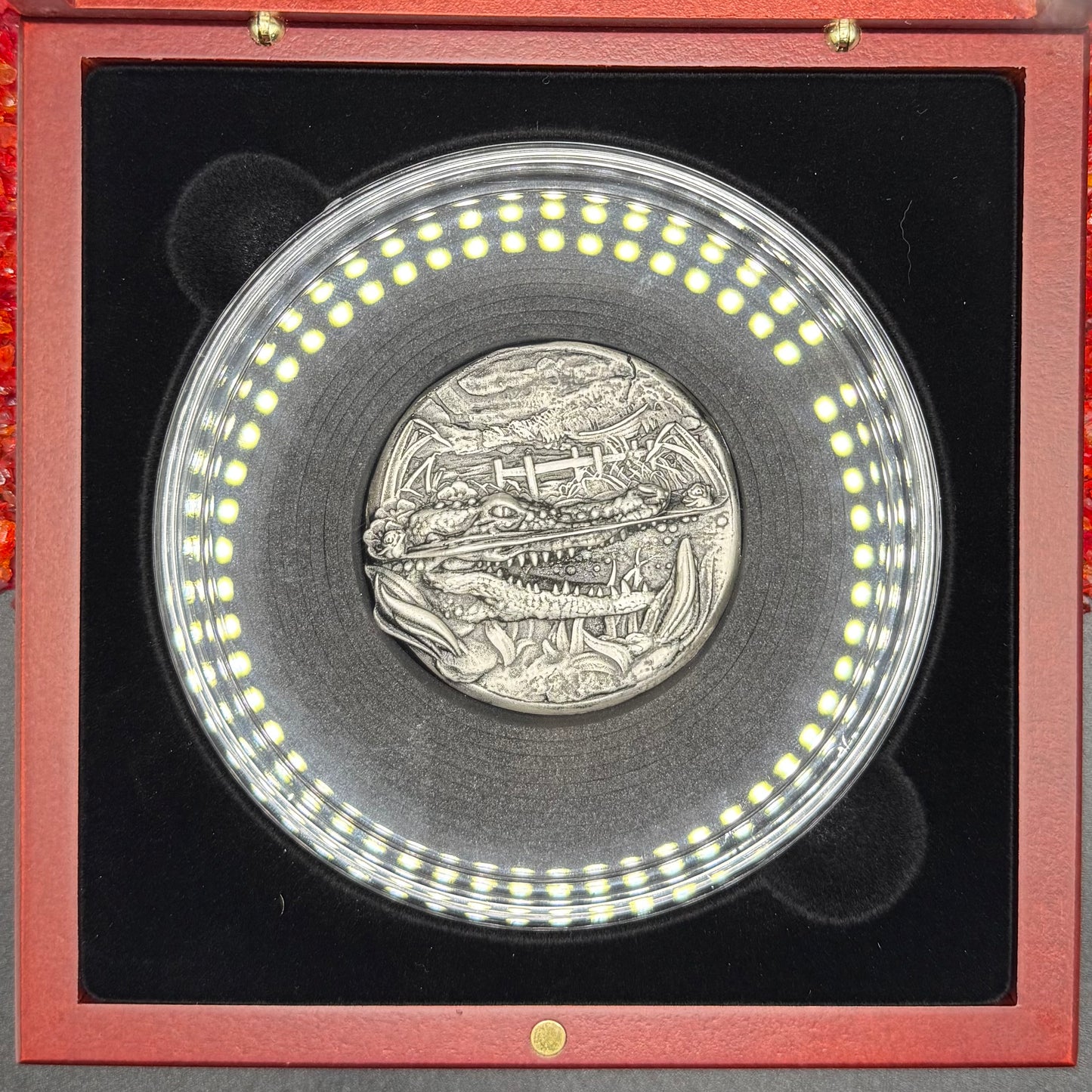 'Louisiana Nights' Hand Crafted by Locker Mint 3.2 oz .999 Fine Silver Round Antique Finish Includes Wood Display Case, Capsule & COA Mint Condition Limited Edition