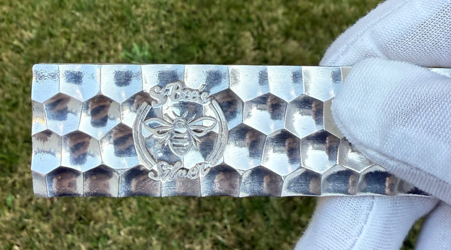 'Honey Bar' 4.14 oz .999 Fine Silver Bar, Hand Crafted by St Bee's in England, Shiny Finish, Includes Wood Treasure Chest, COA, Mint Condition, Limited Edition