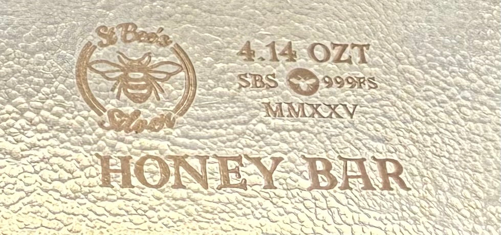'Honey Bar' 4.14 oz .999 Fine Silver Bar, Hand Crafted by St Bee's in England, Shiny Finish, Includes Wood Treasure Chest, COA, Mint Condition, Limited Edition