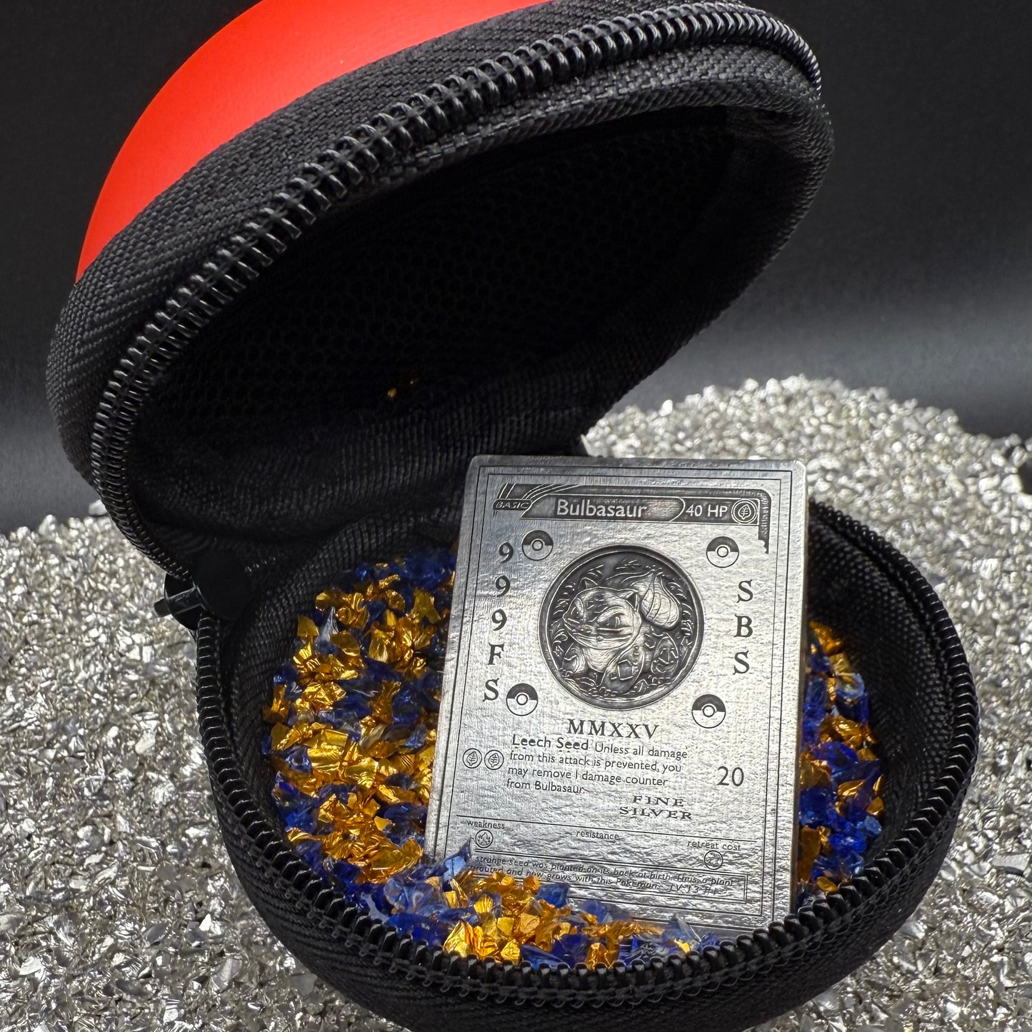 Pokémon Bulbasaur 2.44 oz .999 Pure Silver Trading Card Hand Crafted by St Bee's in England, Satin Finish, Includes Poké Ball & COA, Mint Condition Limited Edition