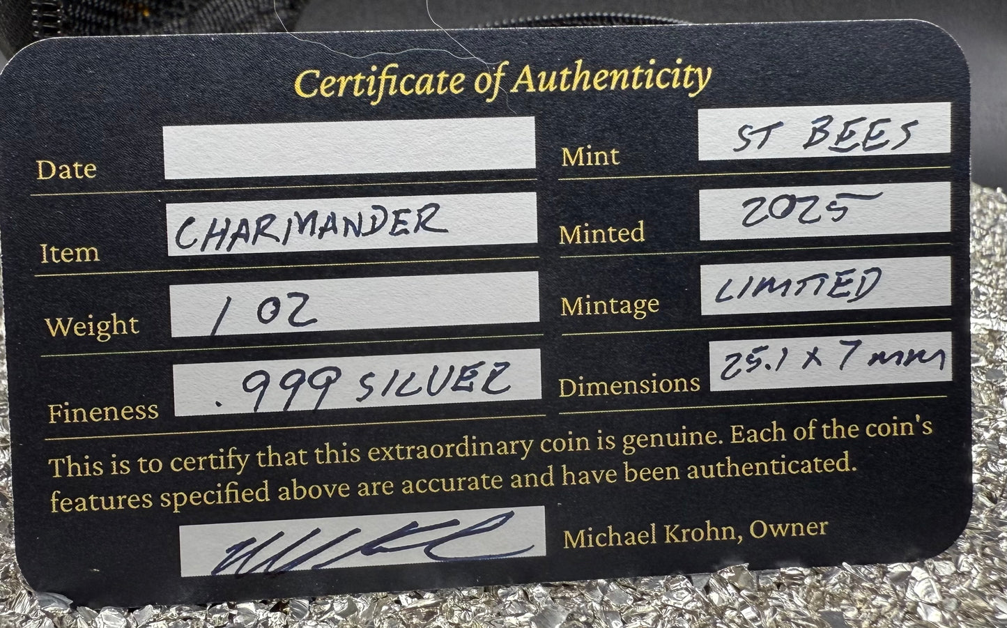 Pokémon 'Charmander' 1 oz .999 Pure Silver Round Hand Crafted by St Bee's in England, Frosted Finish, Includes Poké Ball & COA, Mint Condition Limited Edition