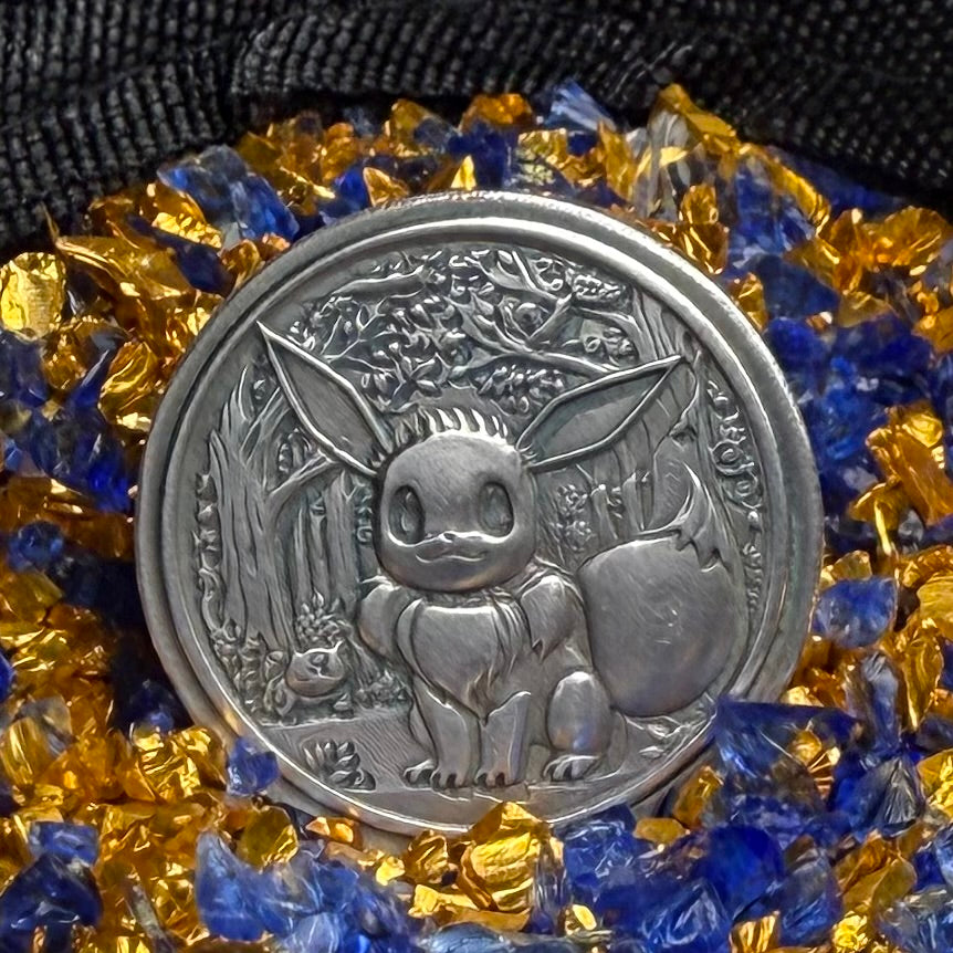 Pokémon ' Eevee' 1 oz .999 Pure Silver Round Hand Crafted by St Bee's in England, Satin Finish, Includes Poké Ball & COA, Mint Condition Limited Edition