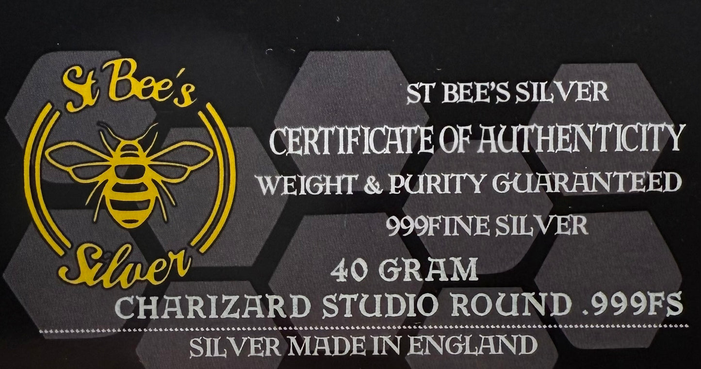 Pokémon 'Charizard' 1.25 oz .999 Pure Silver Round Hand Crafted by St Bee's in England, Shiny Finish, Includes Poké Ball & COA, Mint Condition Limited Edition