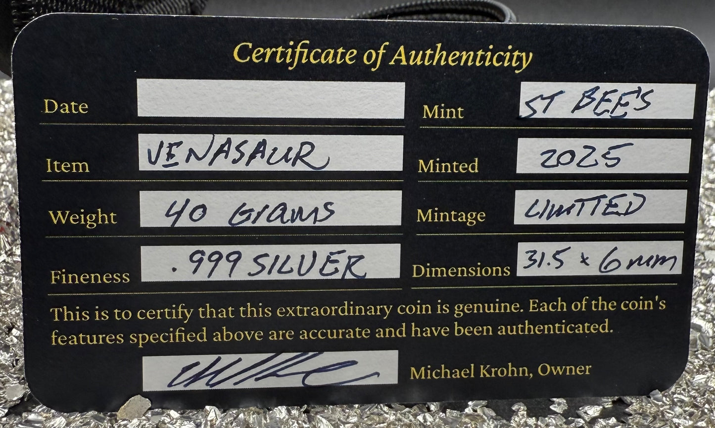 Pokémon 'Venasaur' 1.25 oz .999 Pure Silver Round Hand Crafted by St Bee's in England, Shiny Finish, Includes Poké Ball & COA, Mint Condition Limited Edition