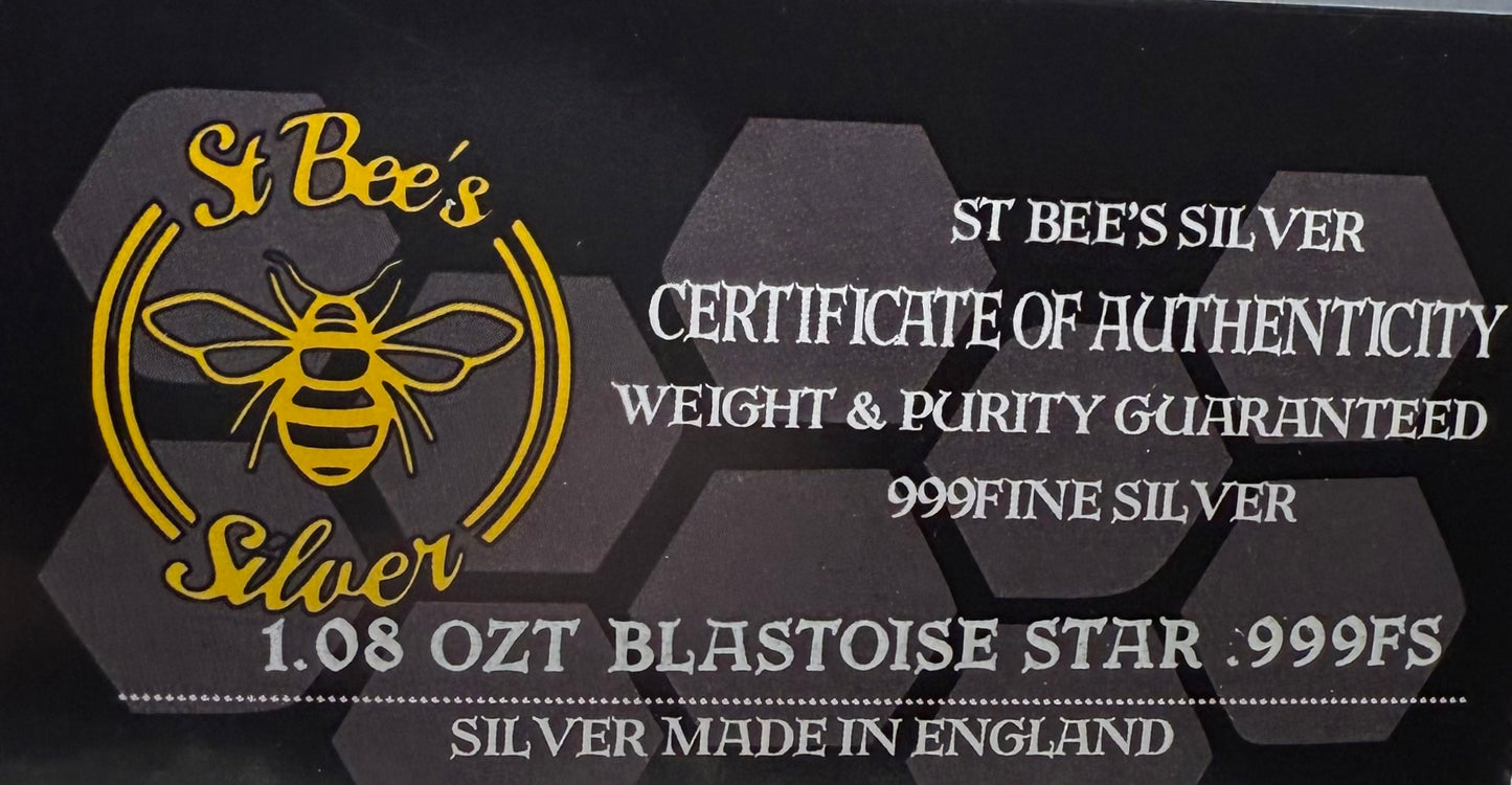 Pokémon 'Blastoise Star' 1.08 oz .999 Fine Silver Star Hand Crafted by St Bee's in England, Shiny Finish, Includes Poké Ball & COA, Mint Condition, Limited Edition