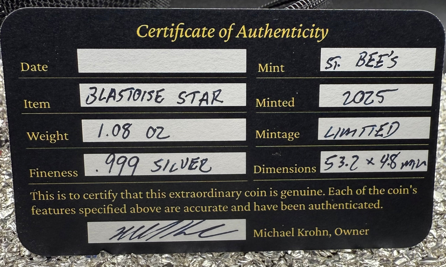 Pokémon 'Blastoise Star' 1.08 oz .999 Fine Silver Star Hand Crafted by St Bee's in England, Shiny Finish, Includes Poké Ball & COA, Mint Condition, Limited Edition