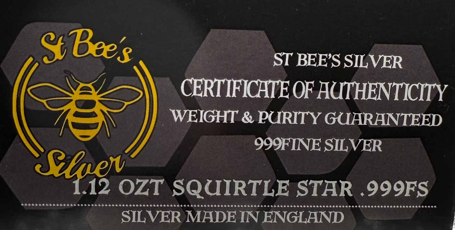 Pokémon 'Squirtle Star' 1.12 oz .999 Fine Silver Star Hand Crafted by St Bee's in England, Shiny Finish, Includes Poké Ball & COA, Mint Condition, Limited Edition