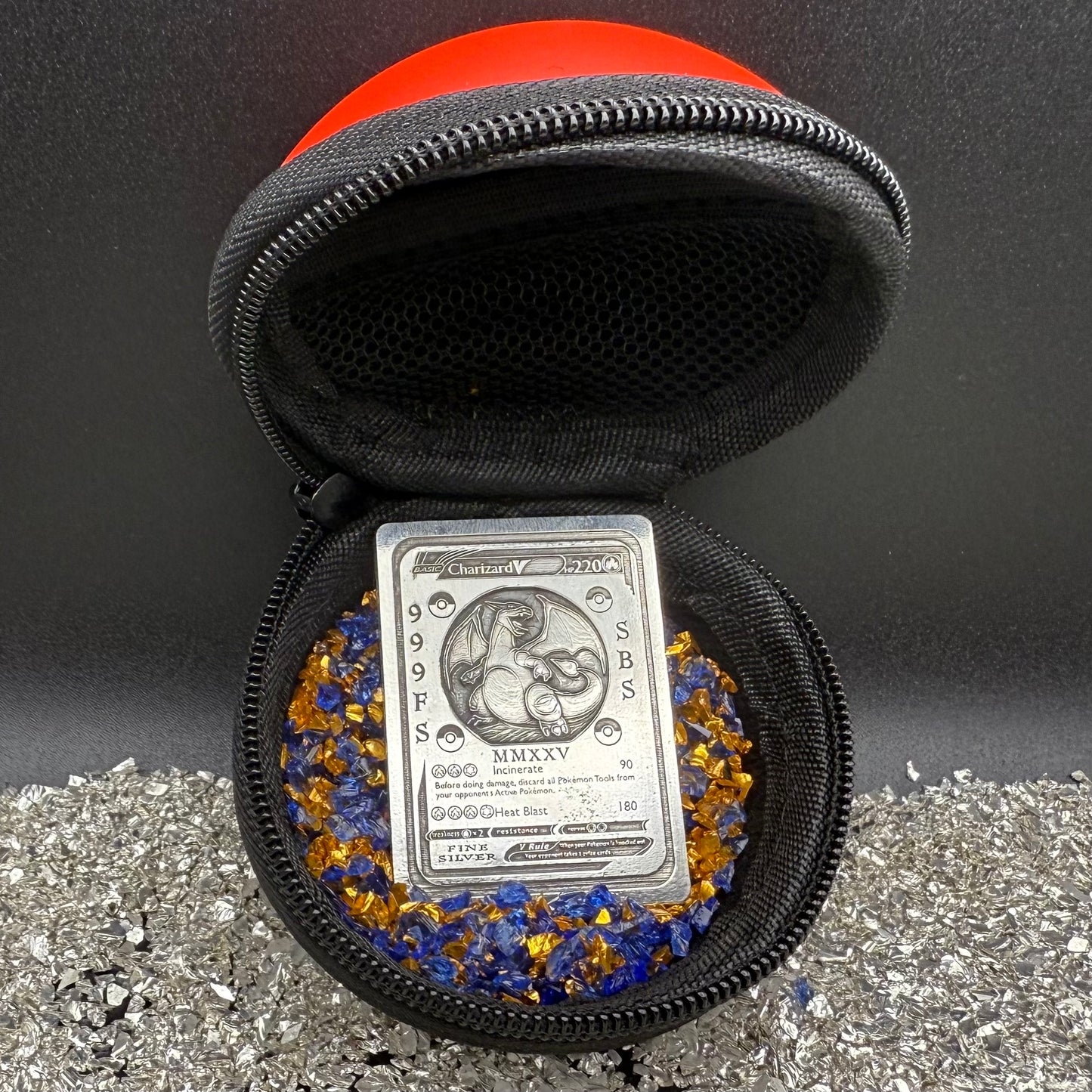 Pokémon 'Fire Charizard' 2.82 oz .999 Pure Silver Trading Card Hand Crafted by St Bee's in England, Satin Finish, Includes Poké Ball & COA, Mint Condition Limited Edition