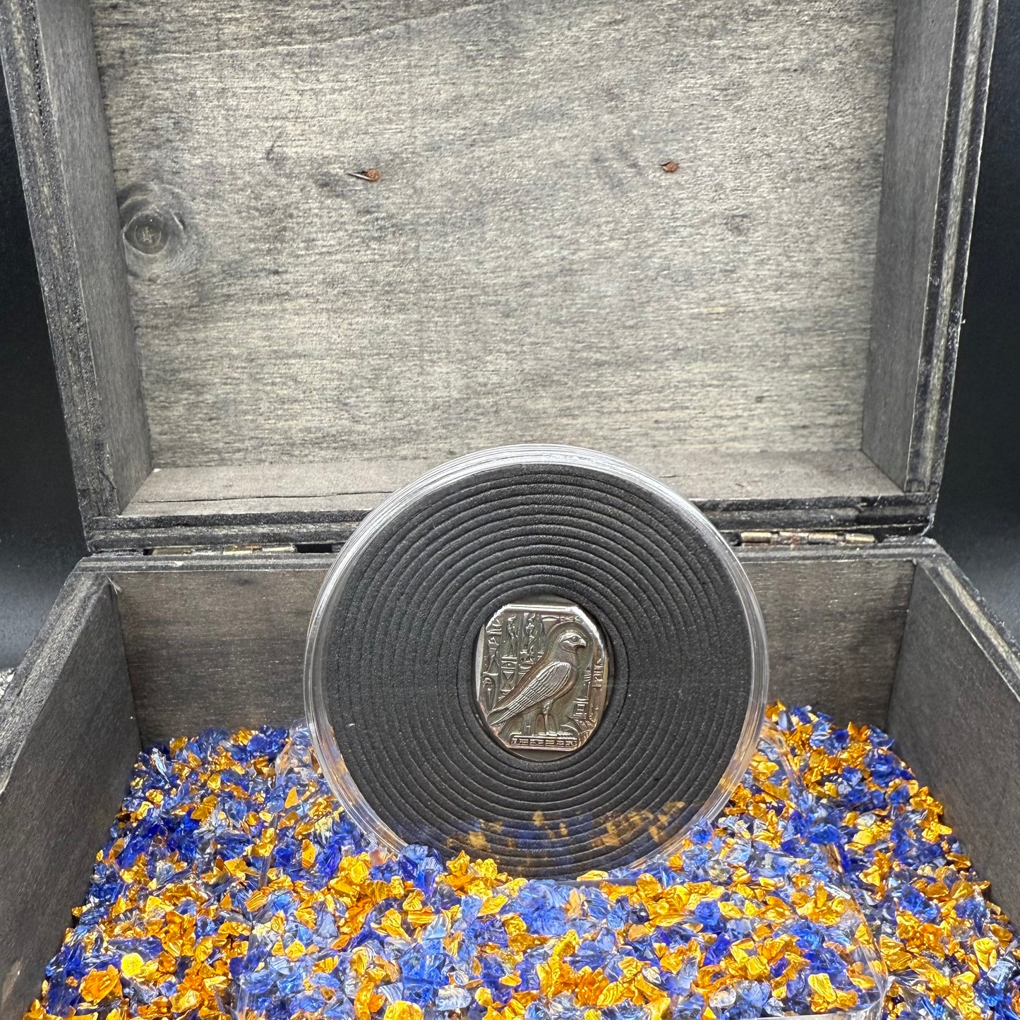 Egyptian Series 'Falcon' .5 oz .999 Pure Silver Nugget Hand Crafted by St Bee's in England, Antique Finish, Includes Wooden Box & COA, Mint Condition Limited Edition