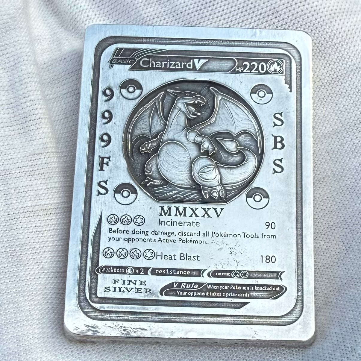 Pokémon 'Fire Charizard' 2.82 oz .999 Pure Silver Trading Card Hand Crafted by St Bee's in England, Satin Finish, Includes Poké Ball & COA, Mint Condition Limited Edition