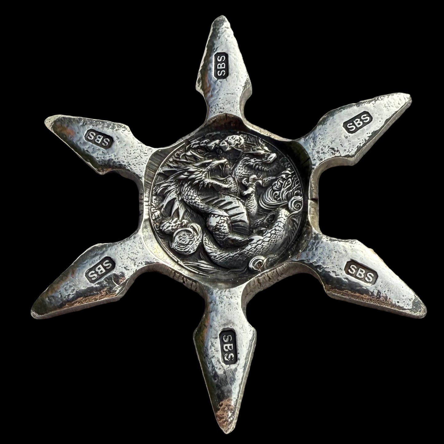 'Twin Dragon Star' 1.04 oz .999 Fine Silver Star Hand Crafted by St Bee's in England, Shiny Finish, Includes Earbud Case & COA, Mint Condition, Limited Edition