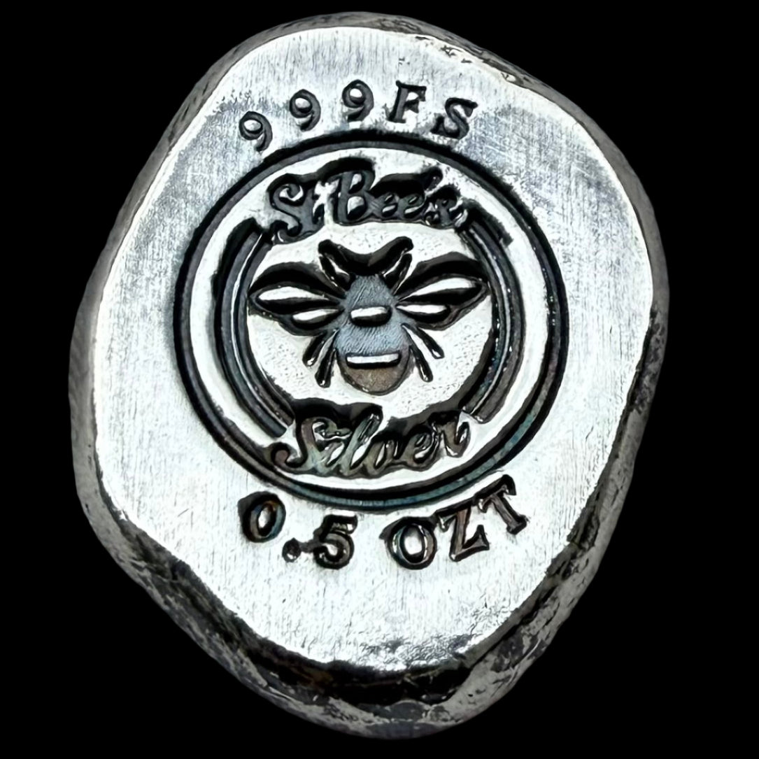 'Honey Bee' .5 oz .999 Pure Silver Nugget Hand Crafted by St Bee's in England, Shiny Finish, Includes Wooden Box & COA, Mint Condition Limited Edition
