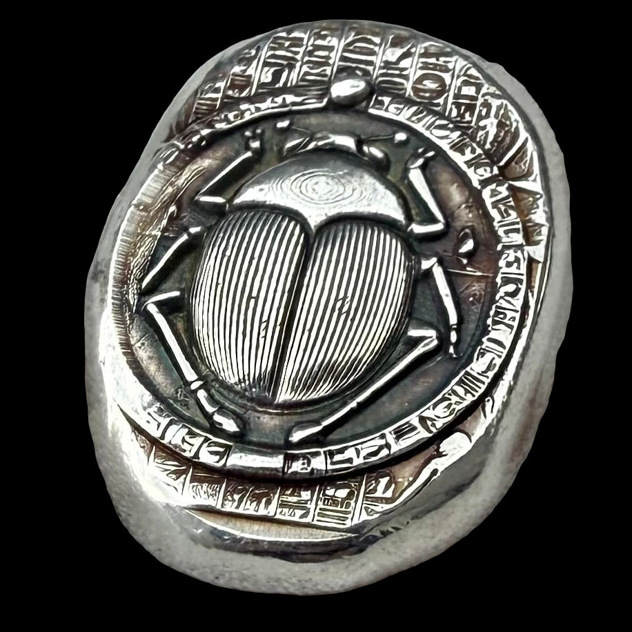 Egyptian Series 'Scarab' .5 oz .999 Pure Silver Nugget Hand Crafted by St Bee's in England, Antique Finish, Includes Wooden Box & COA, Mint Condition Limited Edition