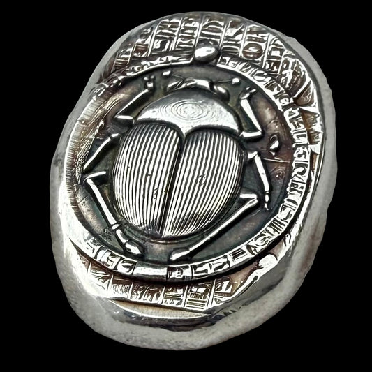 Egyptian Series 'Scarab' .5 oz .999 Pure Silver Nugget Hand Crafted by St Bee's in England, Antique Finish, Includes Wooden Box & COA, Mint Condition Limited Edition