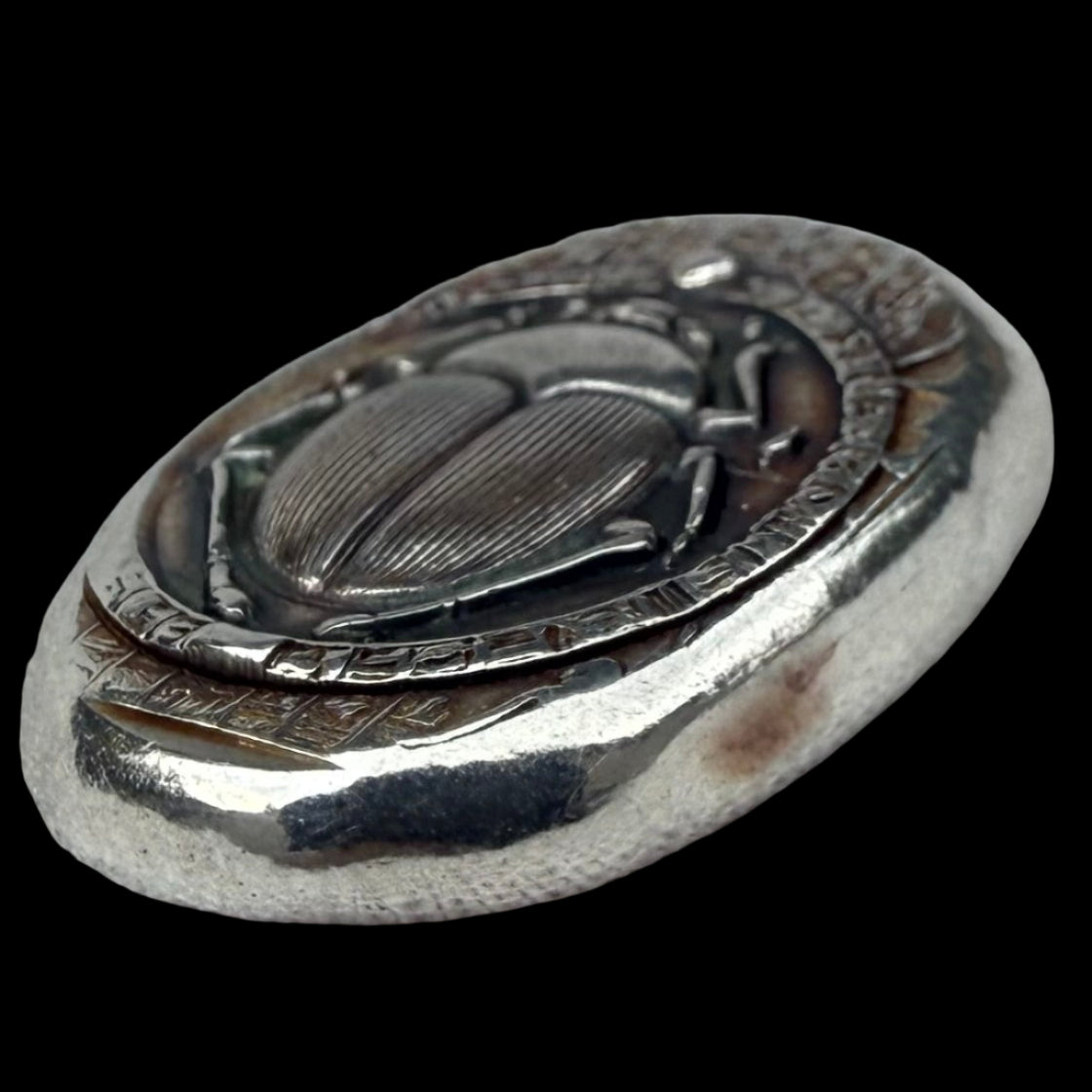 Egyptian Series 'Scarab' .5 oz .999 Pure Silver Nugget Hand Crafted by St Bee's in England, Antique Finish, Includes Wooden Box & COA, Mint Condition Limited Edition