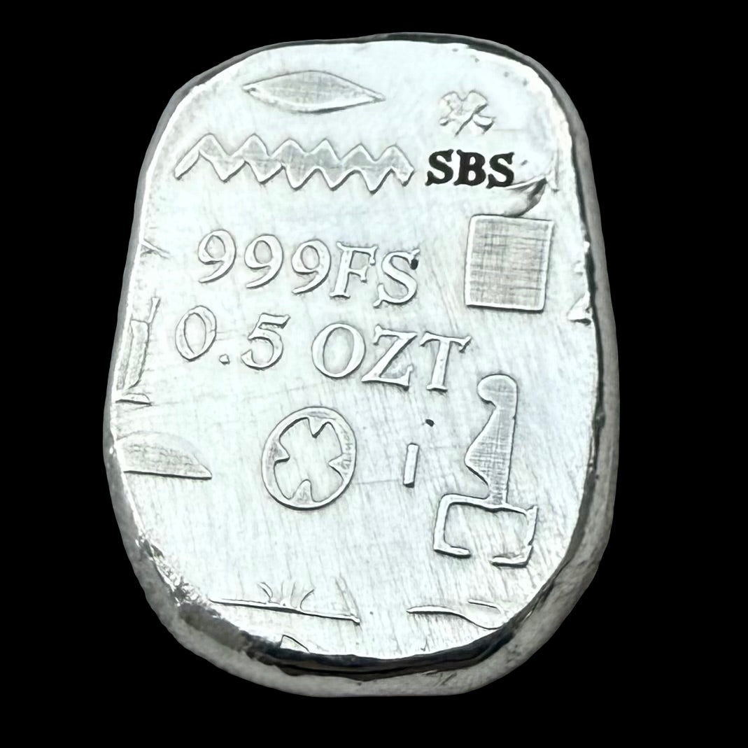 Egyptian Series 'Eye of Ra' .5 oz .999 Pure Silver Nugget Hand Crafted by St Bee's in England, Antique Finish, Includes Wooden Box & COA, Mint Condition Limited Edition