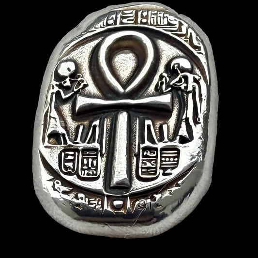 Egyptian Series 'Ankh' .5 oz .999 Pure Silver Nugget Hand Crafted by St Bee's in England, Antique Finish, Includes Wooden Box & COA, Mint Condition Limited Edition