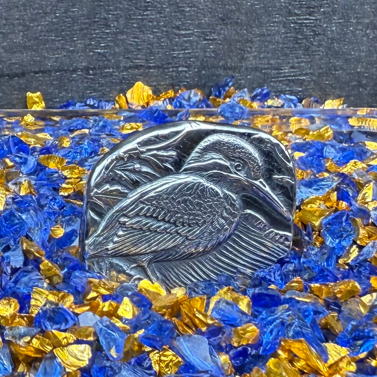 'Kingfisher' .5 oz .999 Pure Silver Nugget Hand Crafted by St Bee's in England, Shiny Finish, Includes Wooden Box & COA, Mint Condition Limited Edition