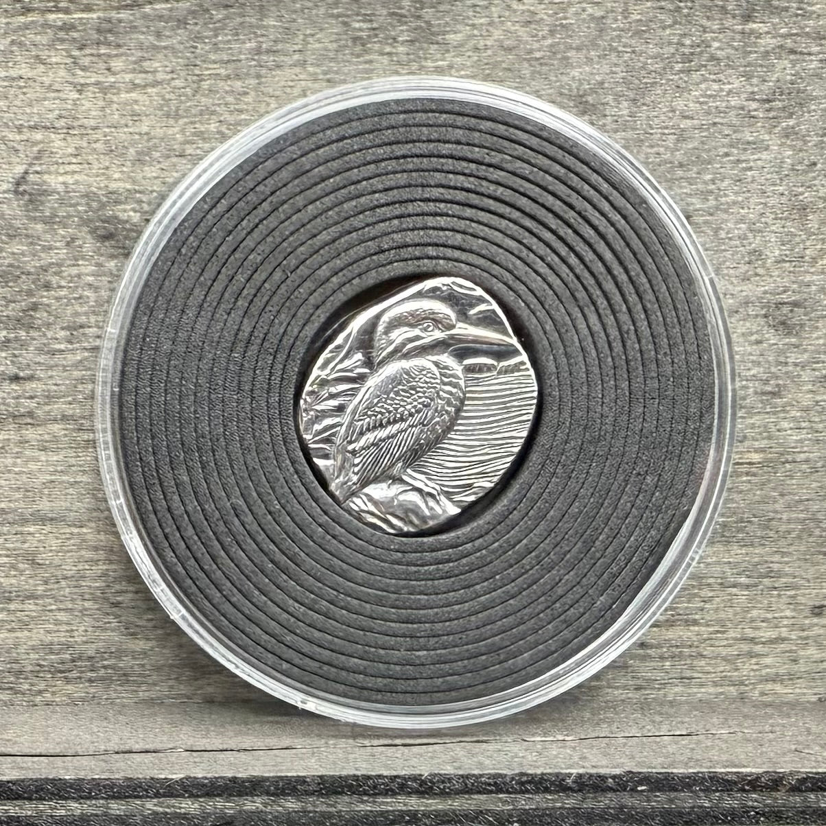 'Kingfisher' .5 oz .999 Pure Silver Nugget Hand Crafted by St Bee's in England, Shiny Finish, Includes Wooden Box & COA, Mint Condition Limited Edition