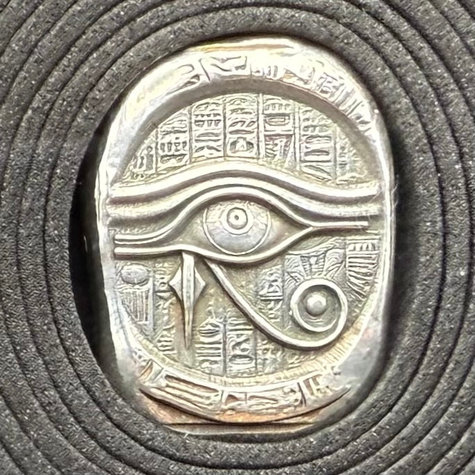 Egyptian Series 'Eye of Ra' .5 oz .999 Pure Silver Nugget Hand Crafted by St Bee's in England, Antique Finish, Includes Wooden Box & COA, Mint Condition Limited Edition