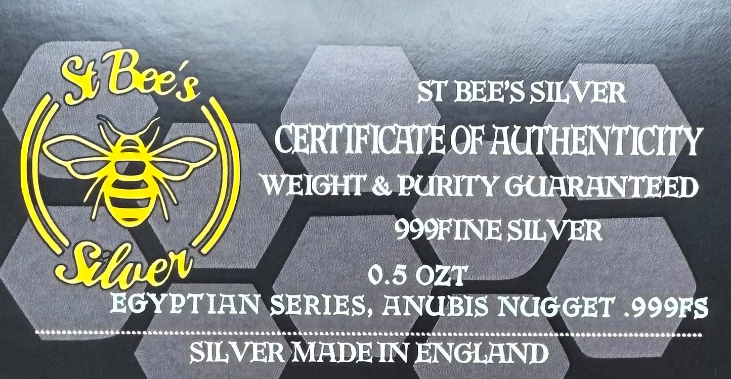 Egyptian Series 'Scarab' .5 oz .999 Pure Silver Nugget Hand Crafted by St Bee's in England, Antique Finish, Includes Wooden Box & COA, Mint Condition Limited Edition