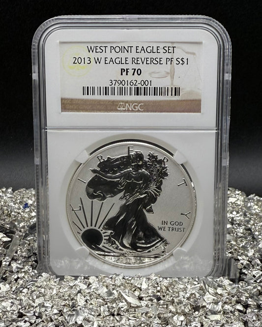 Reverse Proof & Enhanced Finish (2 Coin Set) 2013 (W) $1 American Silver Eagle NGC PF70 White Core Holder Classic Brown Label