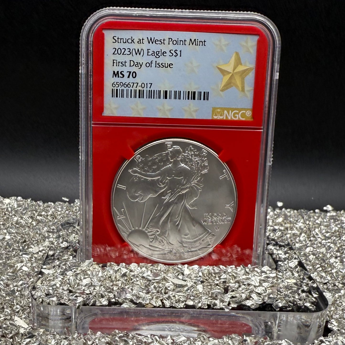 2023 $1 American Silver Eagle NGC MS70 First Day of Issue, West Point Gold Star Label, Red Core Mint Condition (1 of 3,502)