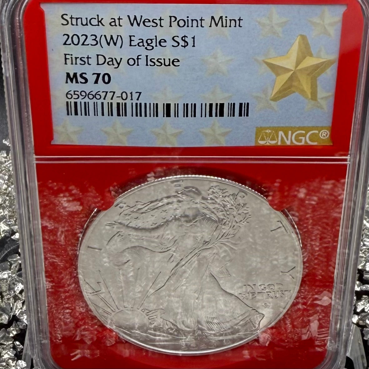 2023 $1 American Silver Eagle NGC MS70 First Day of Issue, West Point Gold Star Label, Red Core Mint Condition (1 of 3,502)
