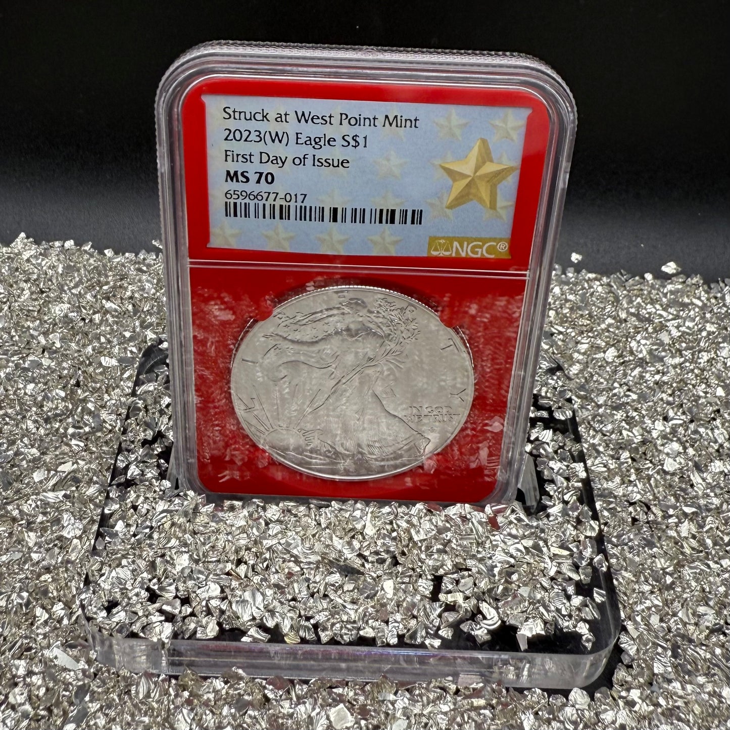 2023 $1 American Silver Eagle NGC MS70 First Day of Issue, West Point Gold Star Label, Red Core Mint Condition (1 of 3,502)