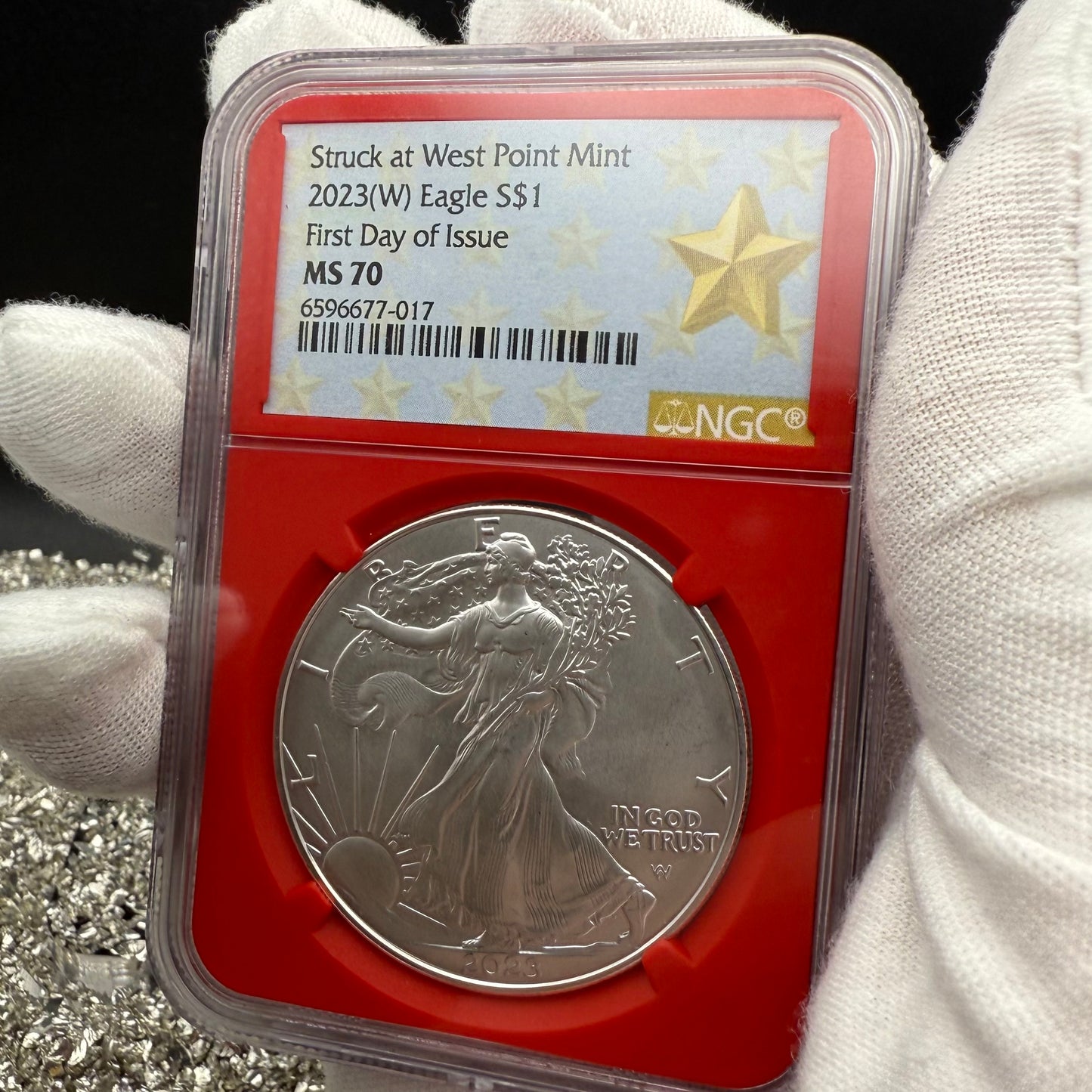 2023 $1 American Silver Eagle NGC MS70 First Day of Issue, West Point Gold Star Label, Red Core Mint Condition (1 of 3,502)