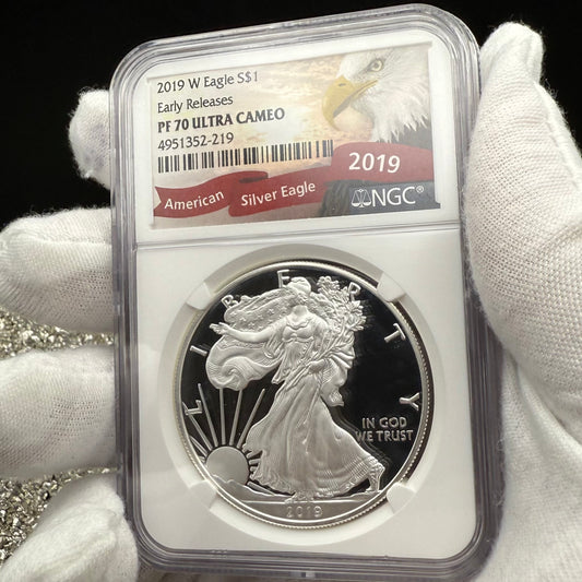 Proof 2019 (W) $1 American Silver Eagle NGC PF70UC Early Releases Eagle Label White Holder (1 of 4,470)