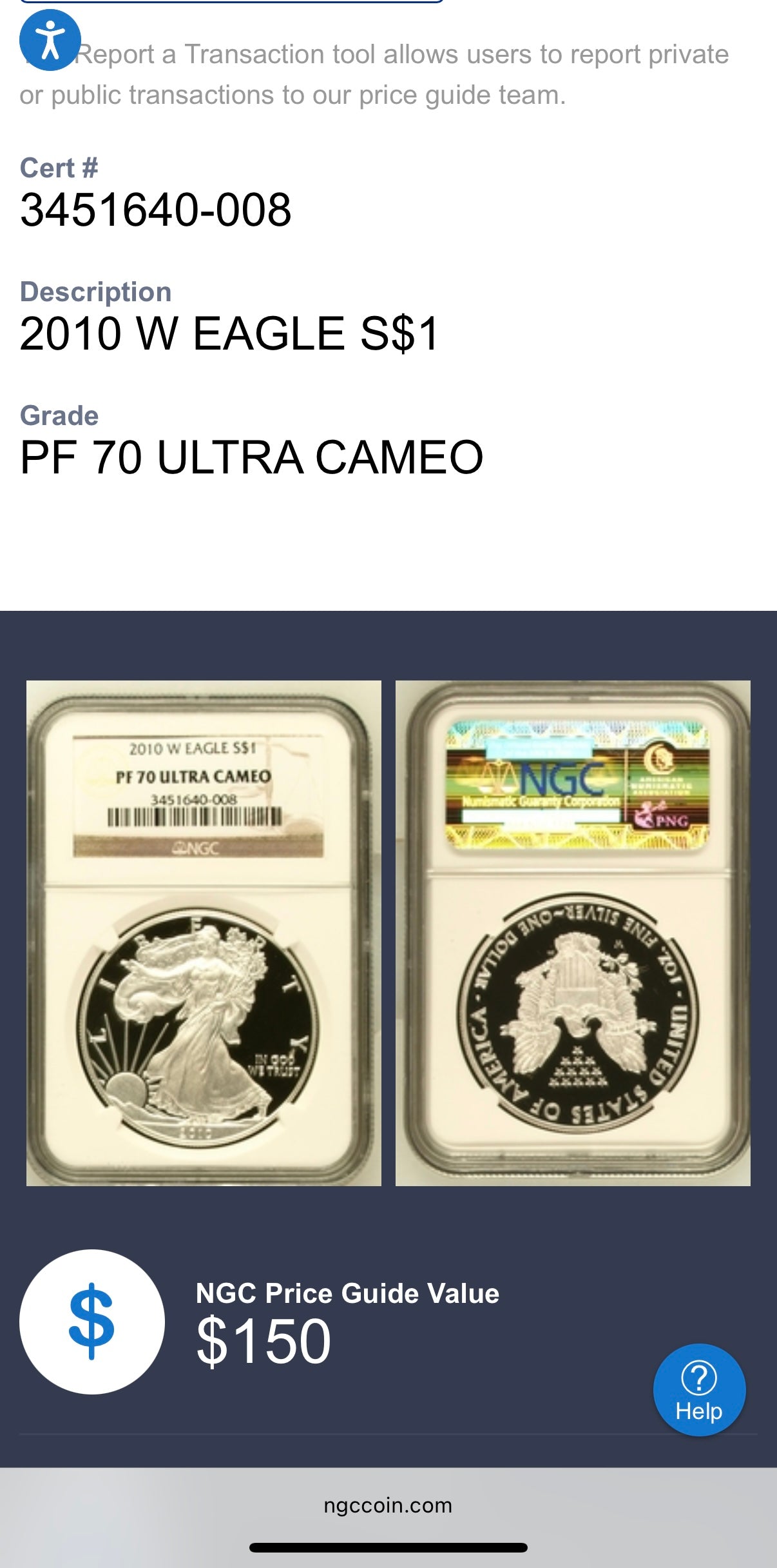 Proof 2010 (W) $1 American Silver Eagle NGC PF70UC Classic Brown Label (1 of 9,023)