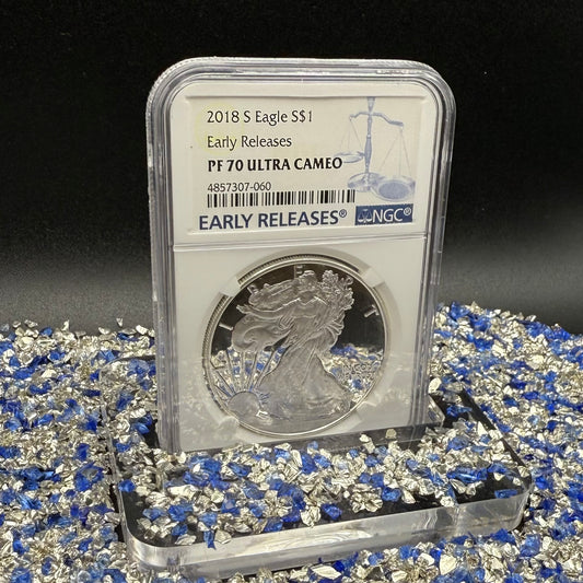 Proof 2018 (S) $1 American Silver Eagle NGC PF70UC Early Releases Classic Blue Label White Holder (1 of 4,975) Mint