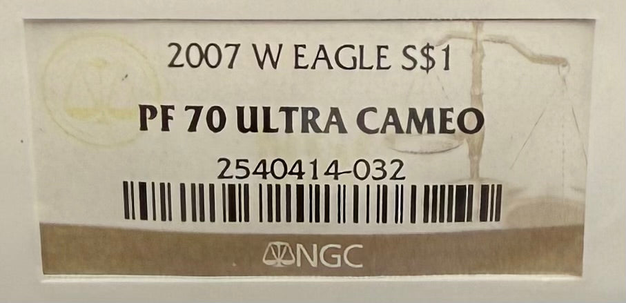 Proof 2007 (W) $1 American Silver Eagle NGC PF70UC Classic Brown Label Mint (1 of 10,245)