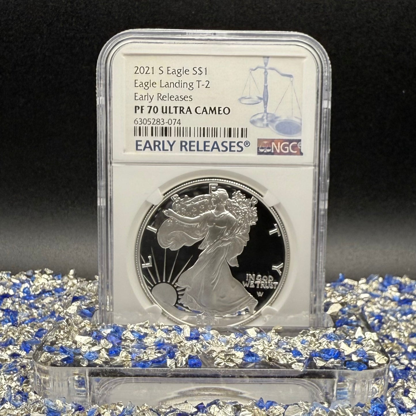 Proof 2021 (S) $1 American Silver Eagle NGC PF70UC T-2 Early Releases Classic Blue Label White Holder (1 of 1,303) Mint