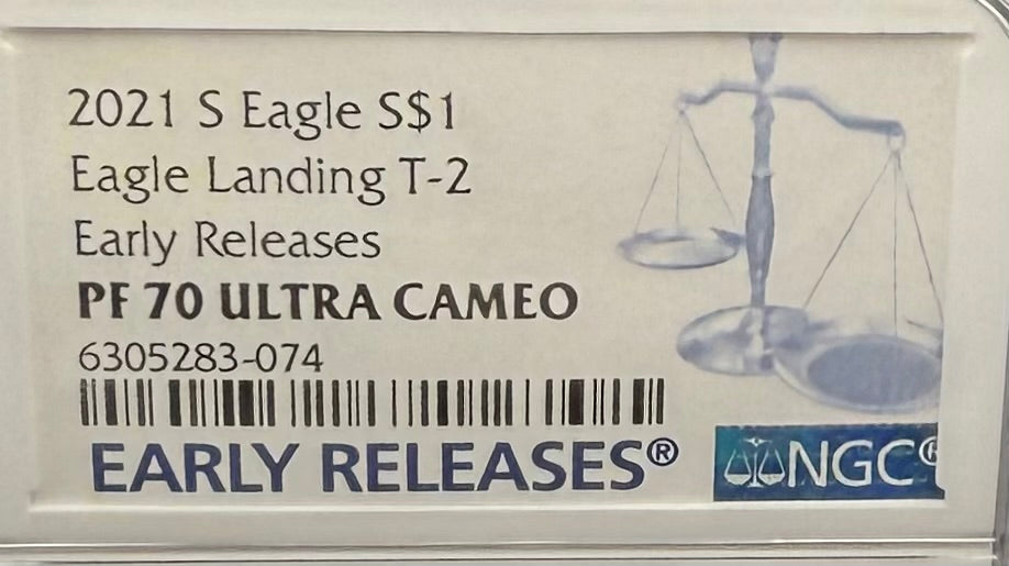 Proof 2021 (S) $1 American Silver Eagle NGC PF70UC T-2 Early Releases Classic Blue Label White Holder (1 of 1,303) Mint