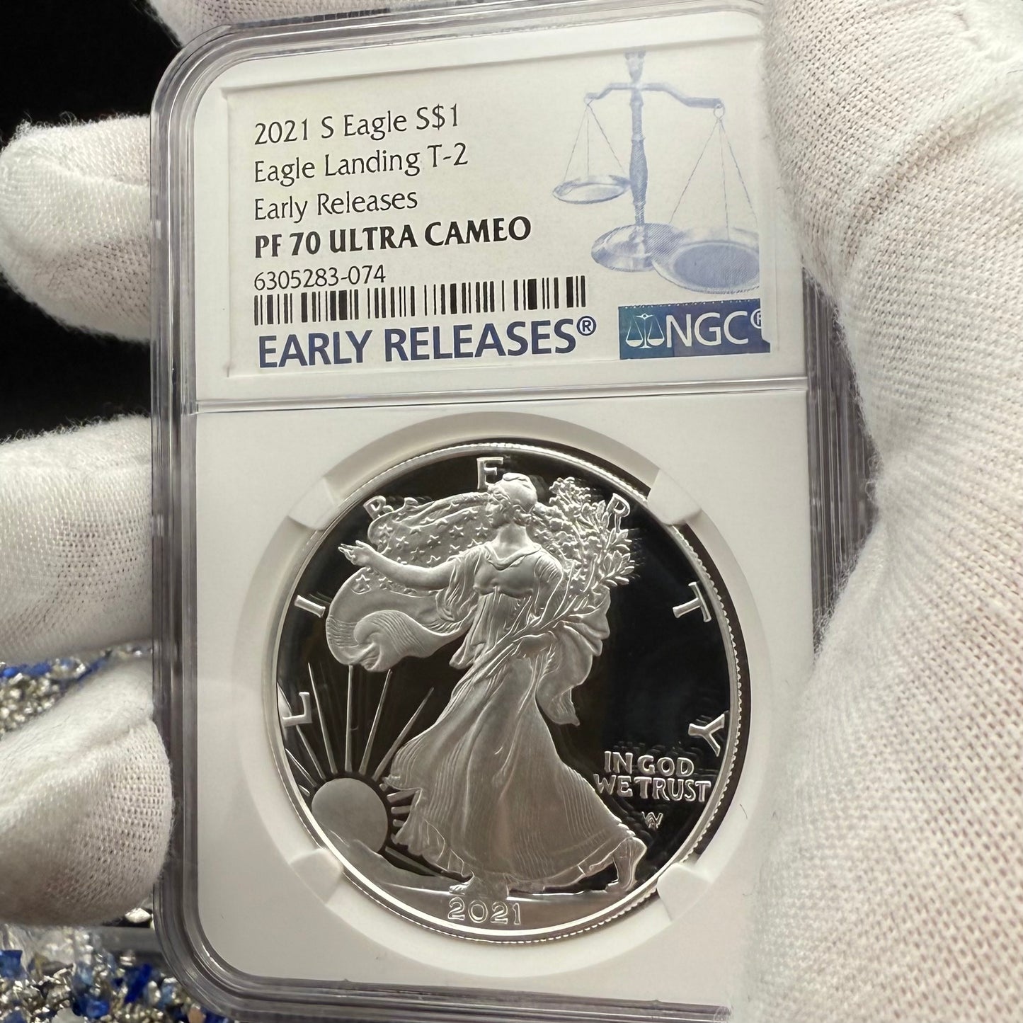 Proof 2021 (S) $1 American Silver Eagle NGC PF70UC T-2 Early Releases Classic Blue Label White Holder (1 of 1,303) Mint