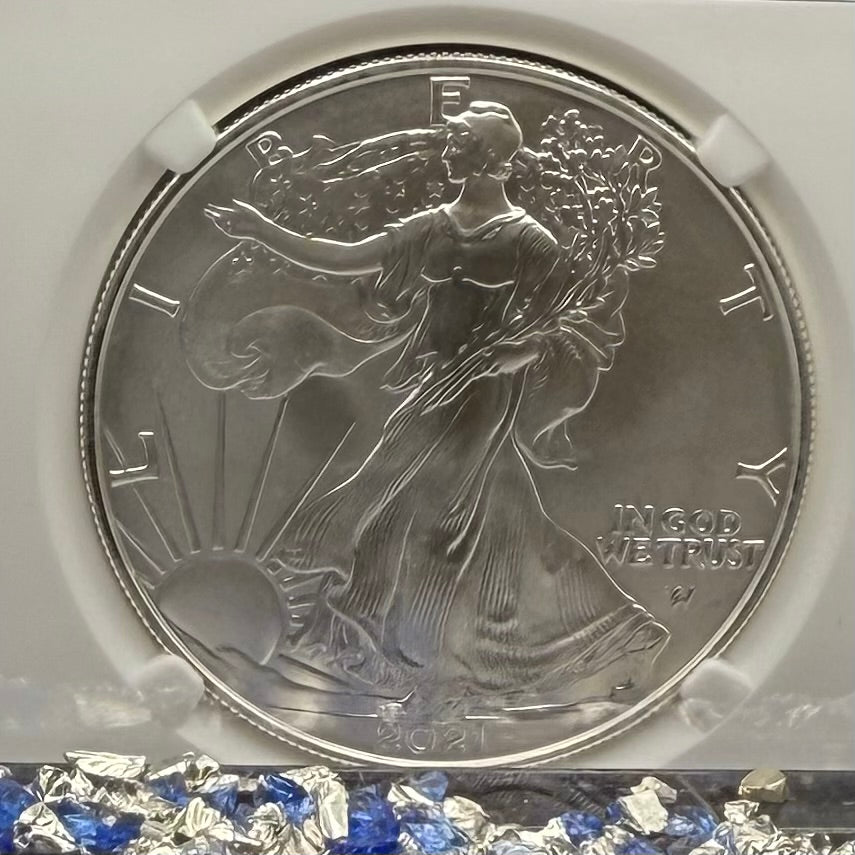 Burnished 2021 (W) $1 American Silver Eagle NCG MS70 First Releases T-2 35th Anniversary Eagle Label Mint Condition (1 of 1,997)