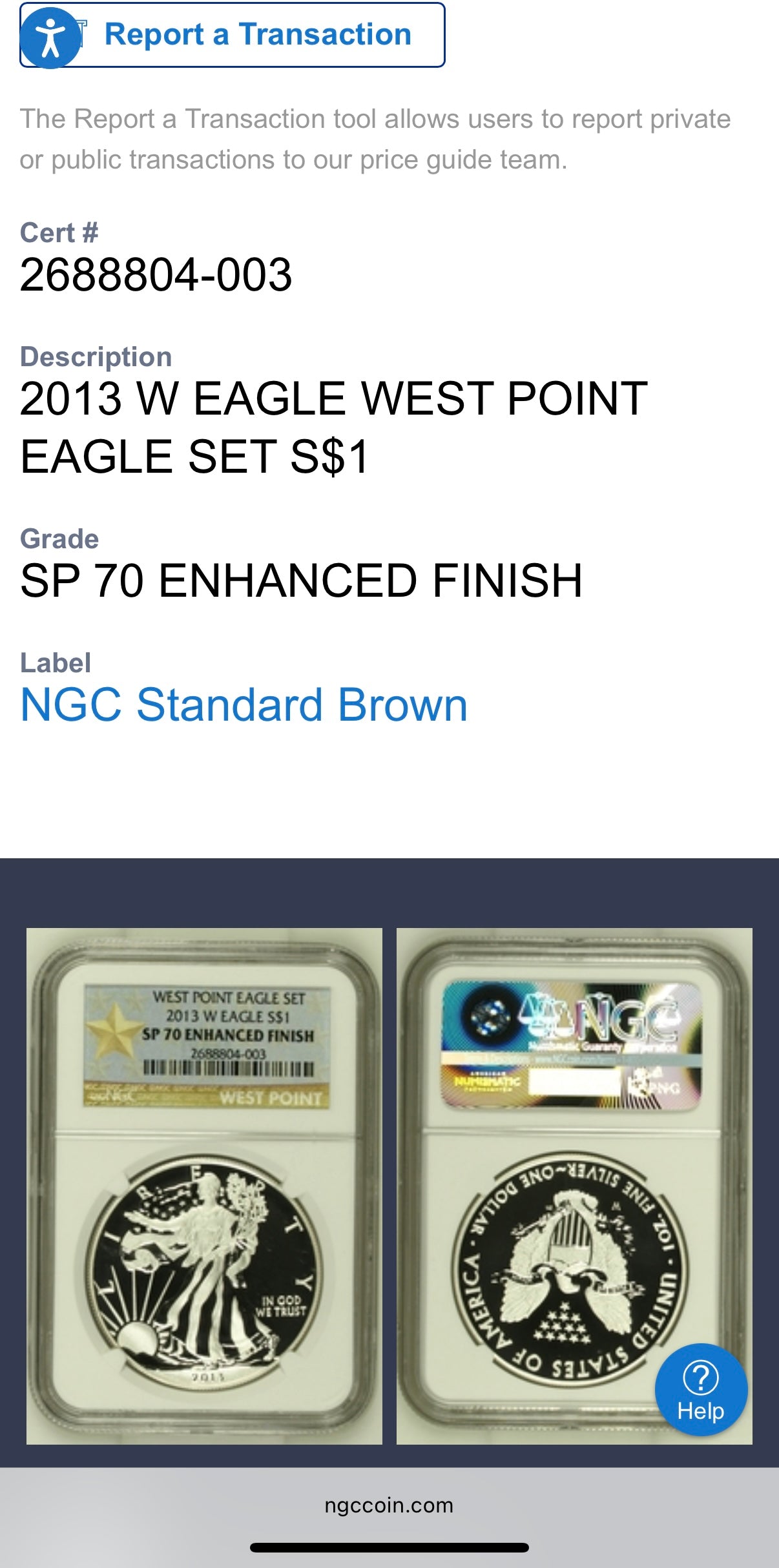 Reverse Proof & Enhanced Finish (2 Coin Set) 2013 (W) $1 American Silver Eagle NGC PF70 White Core Holder Gold Star Label Mint