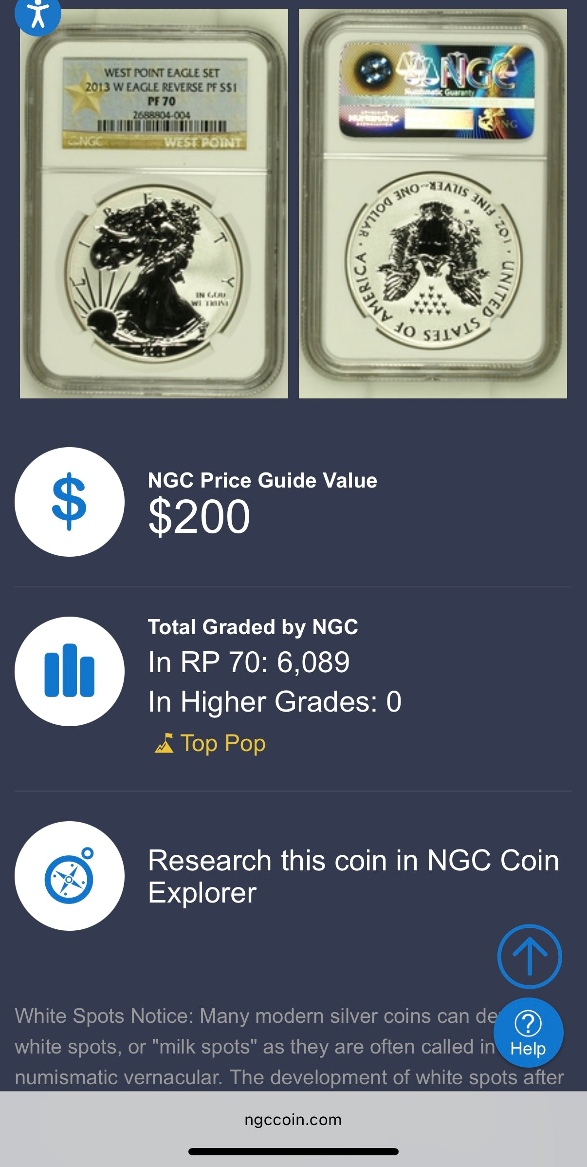 Reverse Proof & Enhanced Finish (2 Coin Set) 2013 (W) $1 American Silver Eagle NGC PF70 White Core Holder Gold Star Label Mint