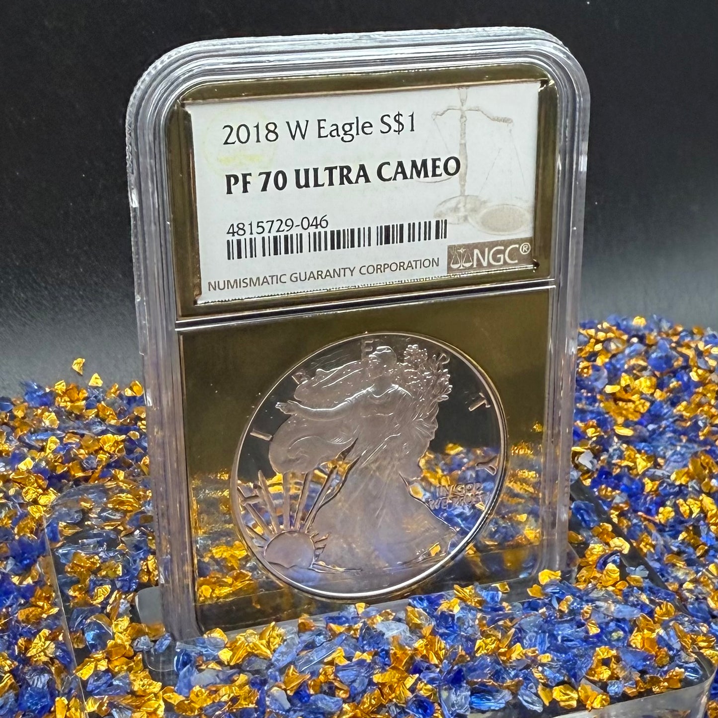 Proof 2018 (W) $1 American Silver Eagle NGC PF70UC Classic Brown Label Gold Foil (1 of 5,446)