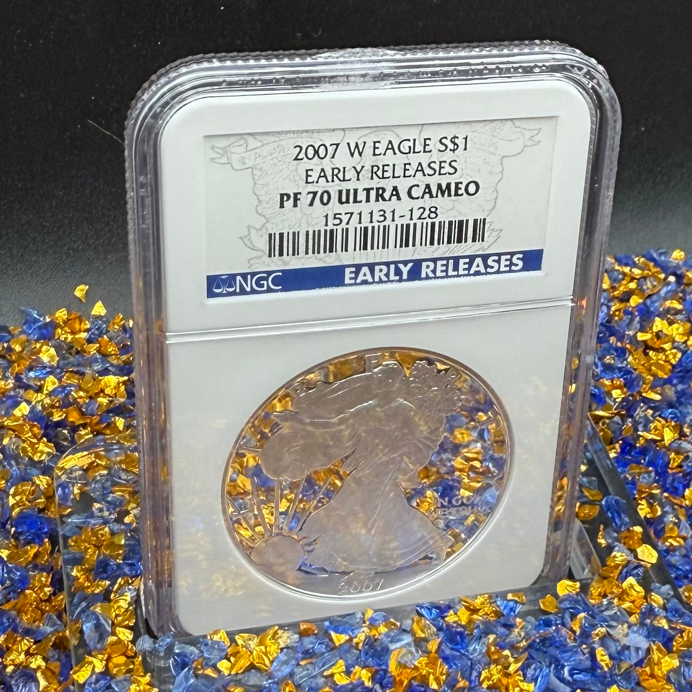 Proof 2007 (W) $1 American Silver Eagle NGC PF70UC Early Releases Class Blue Label White Holder (1 of 16,133) Mint