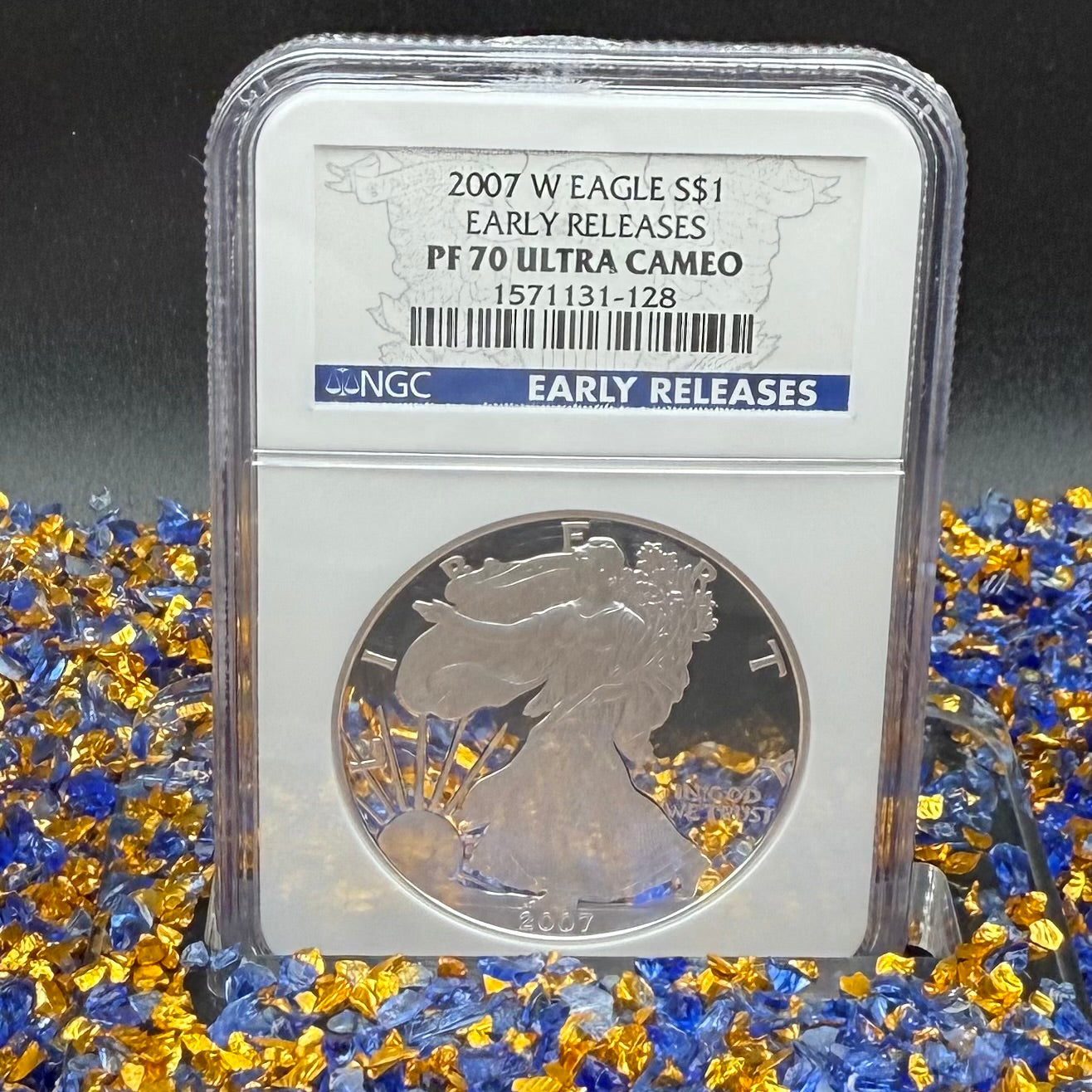 Proof 2007 (W) $1 American Silver Eagle NGC PF70UC Early Releases Class Blue Label White Holder (1 of 16,133) Mint