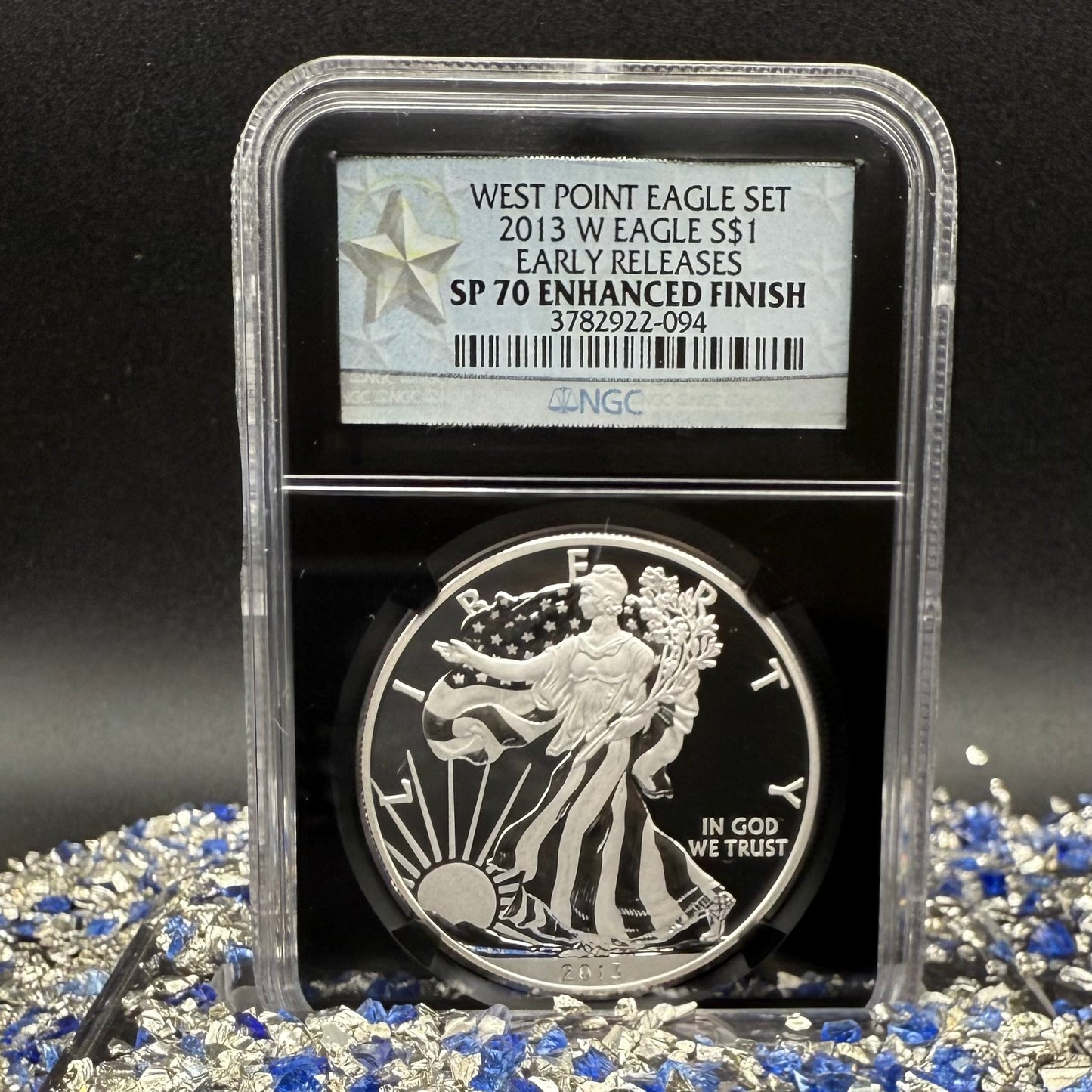 Reverse Proof & Enhanced Finish (2 Coin Set) 2013 (W) $1 American Silver Eagle NGC PF70 Black Core Holder West Point Silver Star Label